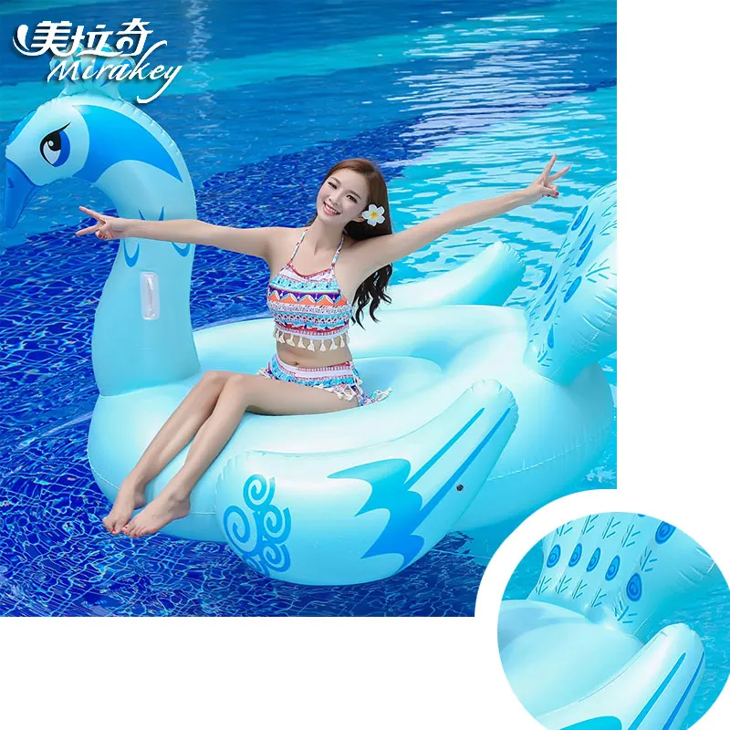 Mirakey Float Light Blue Peacock Inflatable Pool Toys Floating Island Inflatable Pool Pump 0.3mm Environmental PVC Mirakey-012
