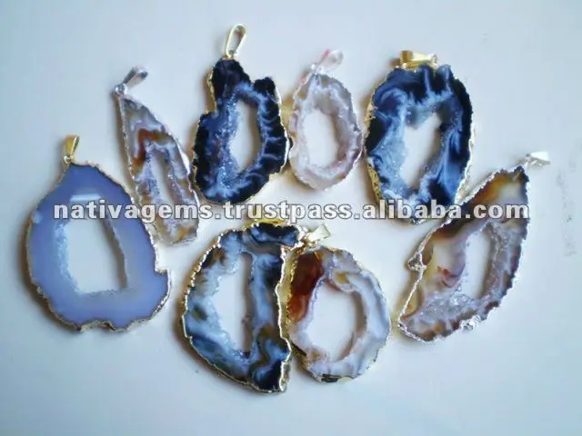 Agate Geode Slice Druzy Pendant