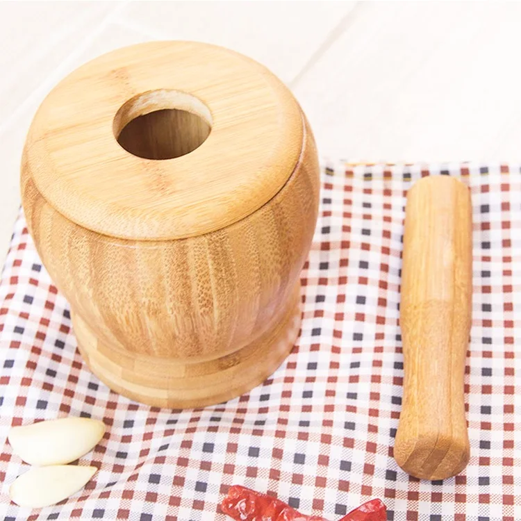 Bamboo Mortar and Pestle Set with Lid Spice Grinder kitchen Cooking Tools for Herb Spice Mixing Grinding Bowl Kitchenware
