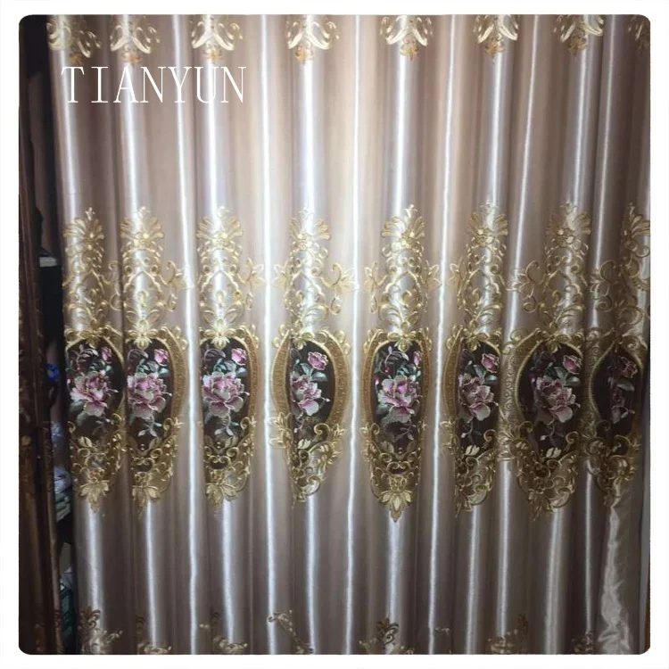 Top Quality European Turkish Flower Embroidered Blackout Fabric Curtain