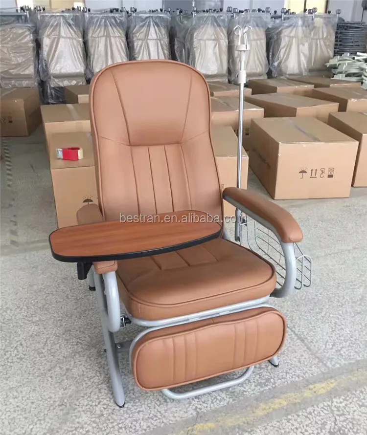 BT-TN005 hospital manual adjustable 3 section transfusion chair infusion chair IV pole dinning board armrest price