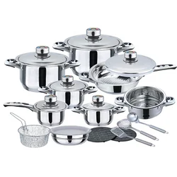 Hot sale 21pcs stainless steel cookware set induction cooking pot with steel lid