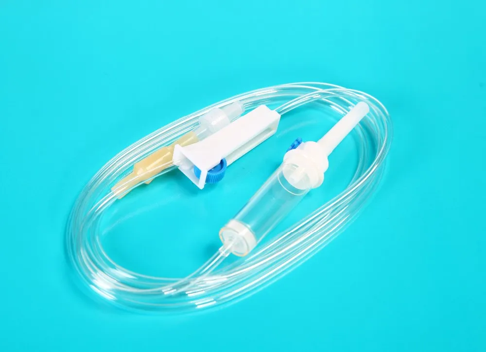 System for solution transfusion set, infusion set with needle