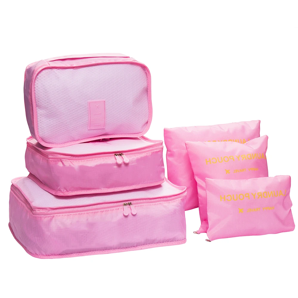 
clothes storage bag travel packing cubes organizer 6 pcs/set pink packing cube 