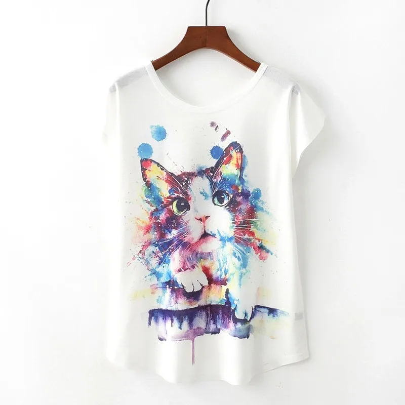 Cheap summer new arrival Painted cats climb walls cotton t shirt