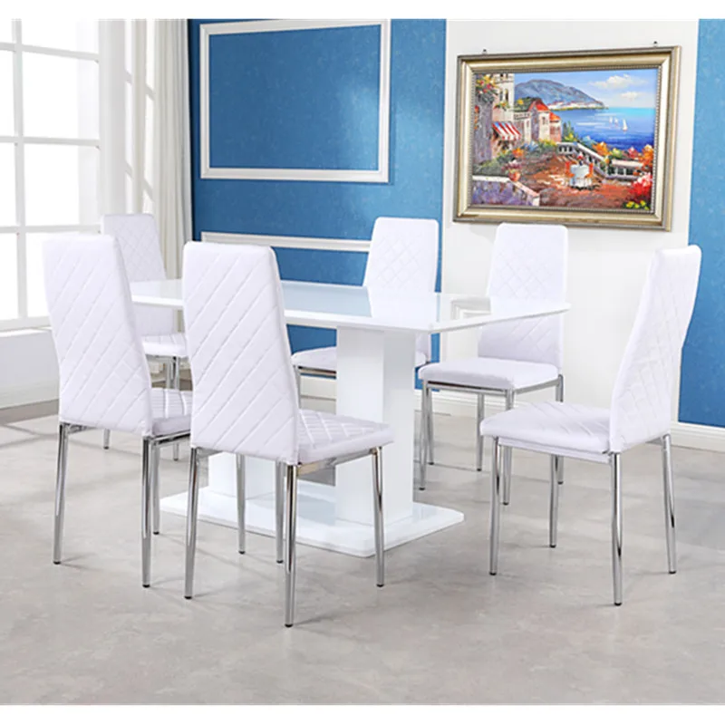 modern white high gloss wood dining table with leather chairs