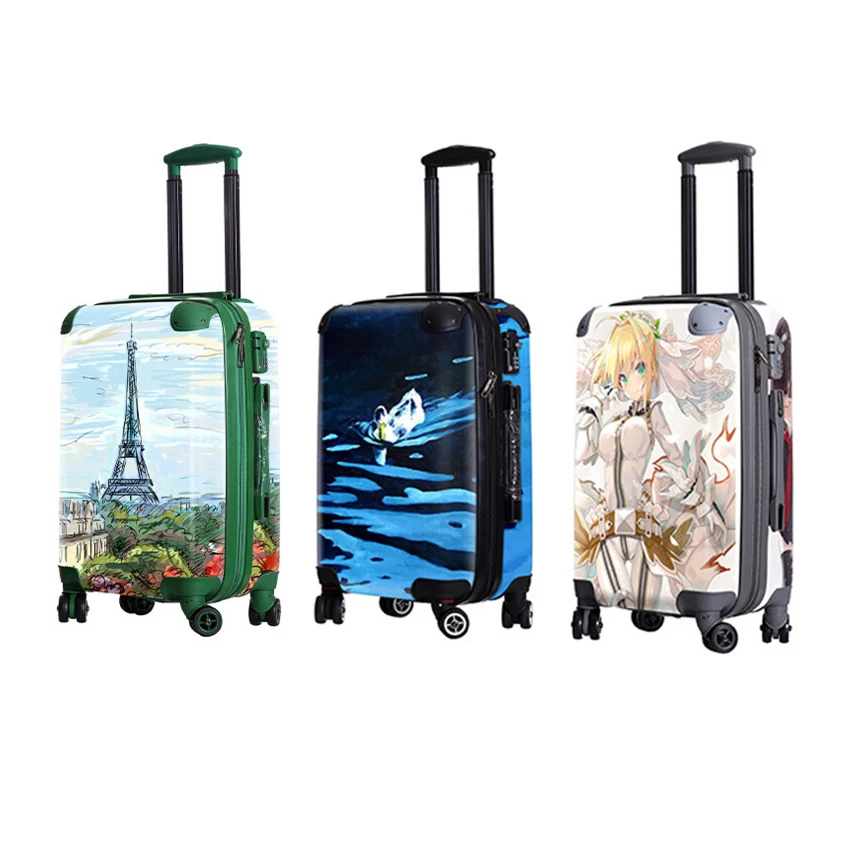 Double side transparent clear pc luggage customized design trolley suitcase