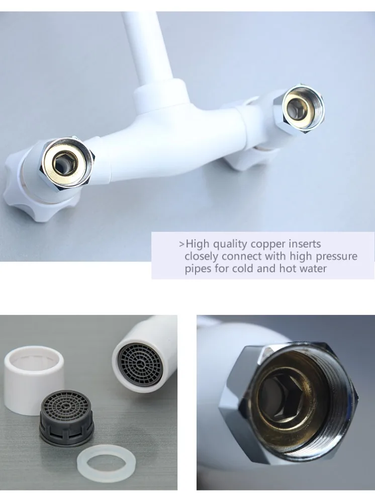 
white PPR material double handle cold and hot water bath room plastic faucet 