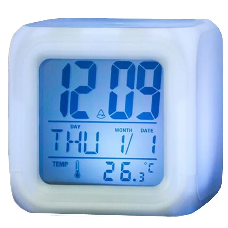 colorful light cube digitals alarm clock with calendar