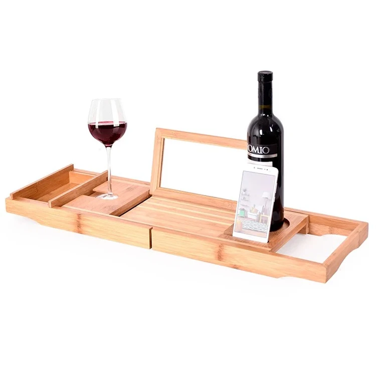 2018 new products expandable bathtub caddy in bamboo bath