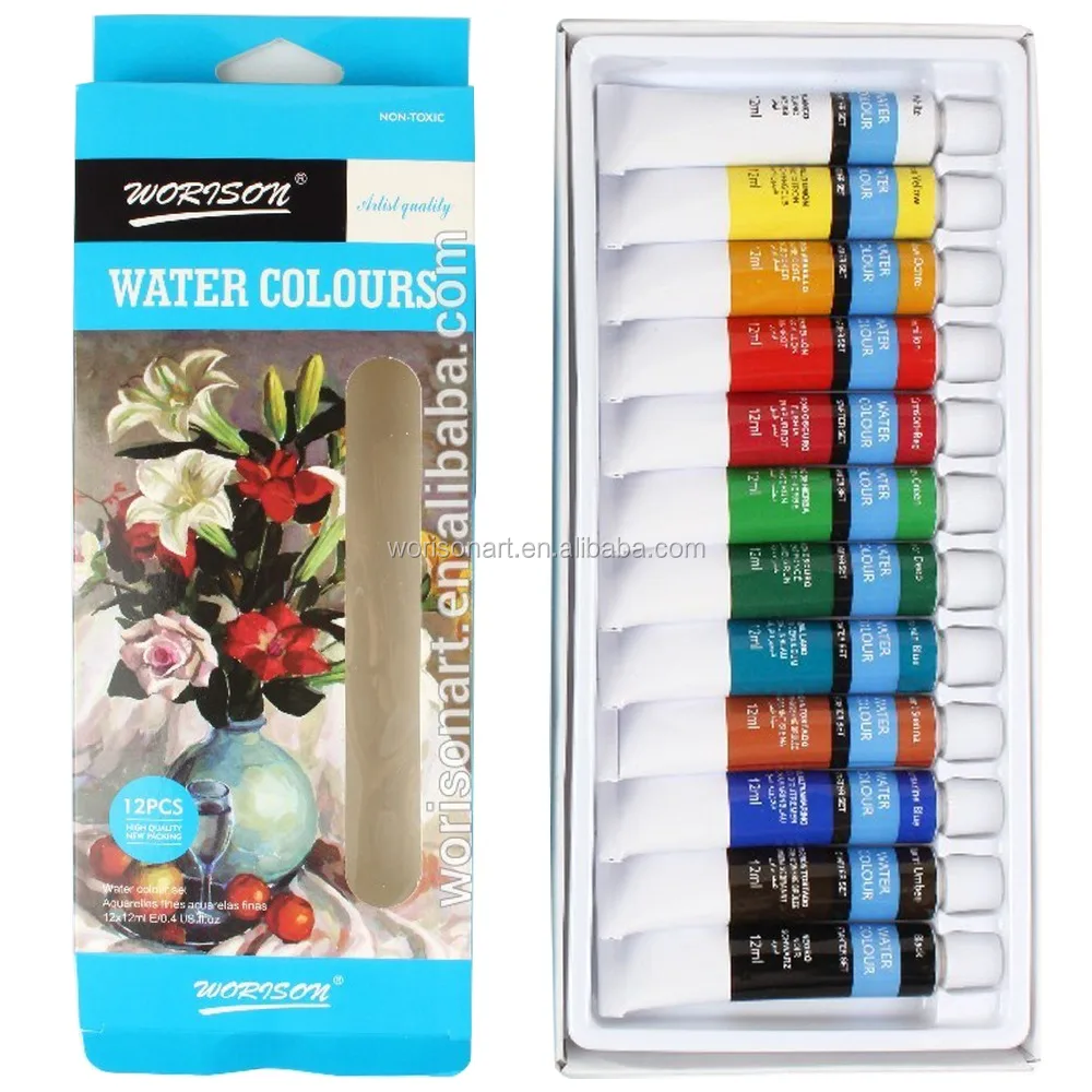 Non toxic 12ml watercolor painting artist grade water colored paint tube set for art supplies