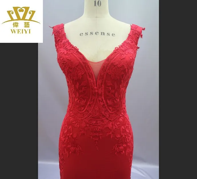 
2019 sleeveless sling wedding dress Elegant temperament Cotta Tail lace Bridesmaid Dresses red v-neck Bride robe evening wear 