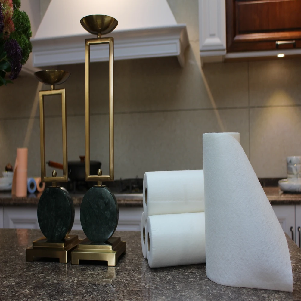 Wholesale 100% Biodegradable  reusable white bamboo kitchen wash cleaning cloth roll with factory price