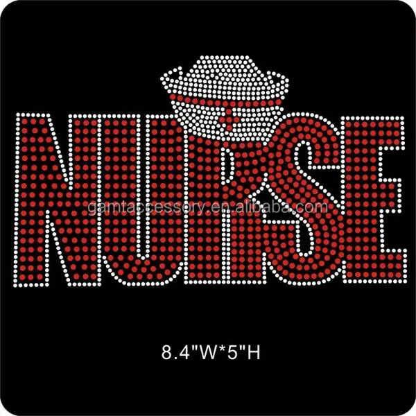 Red Nurse cap design rhinestone iron on transfer for tshirt