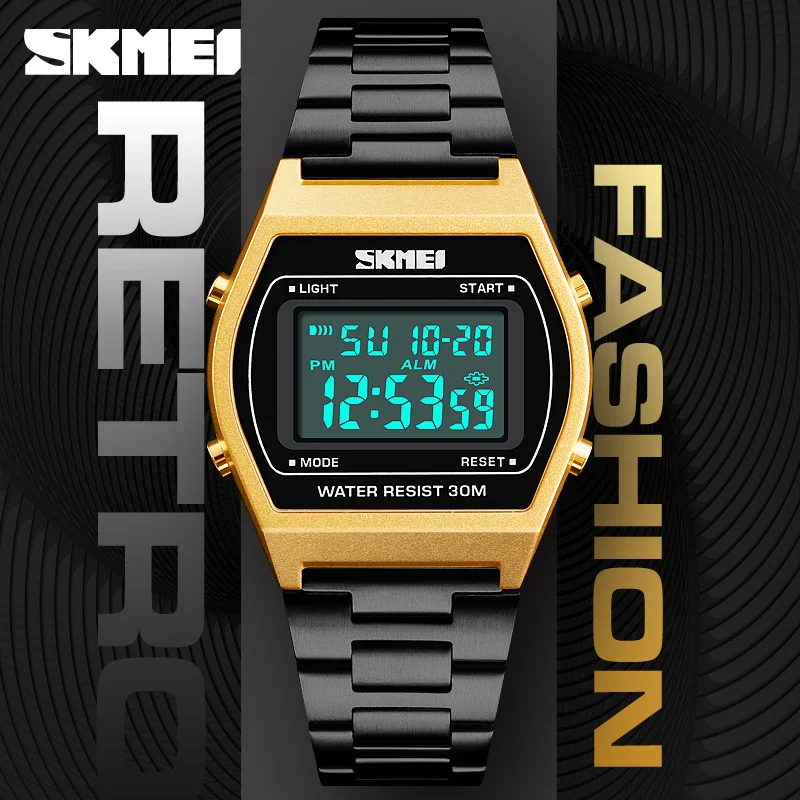 alibaba china watches SKMEI 1328 fashion digital waterproof men gold watches luxury jam tangan pria