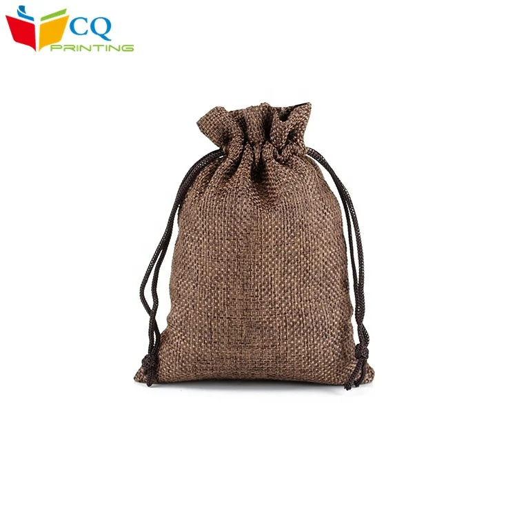 Cheap  natural brown  burlap linen hemp pouch bag with drawstring  13x18cm