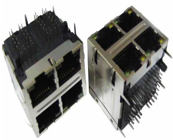 2x2 порта зеленый/желтый светодиоды RJ45 Jack 100Base-TX с EMI светодиоды