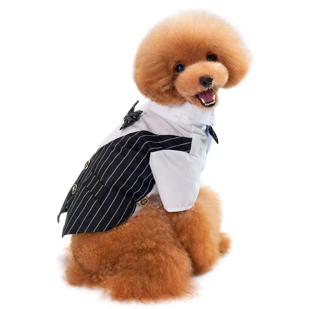 Holiday Costume Dog Bow Tie Halloween Apparel Cat T-shirt Clothes Striped Suit for Dog  Pet Wedding Clothe Dog Accessories
