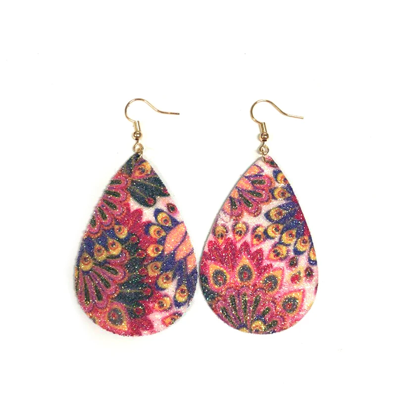 Low Price Boho Earrings Lightweight Glitters Dangle Teardrop Leather Peacock Earrings