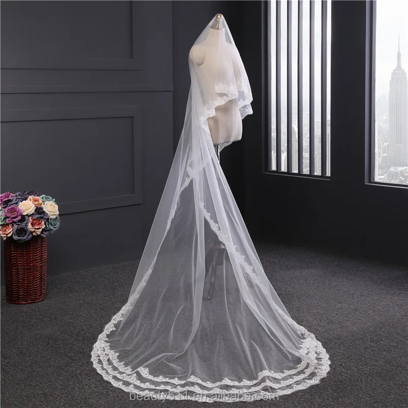 
Wholesale new long lace bridal wedding veil long Tull emboried lace bridal veils 