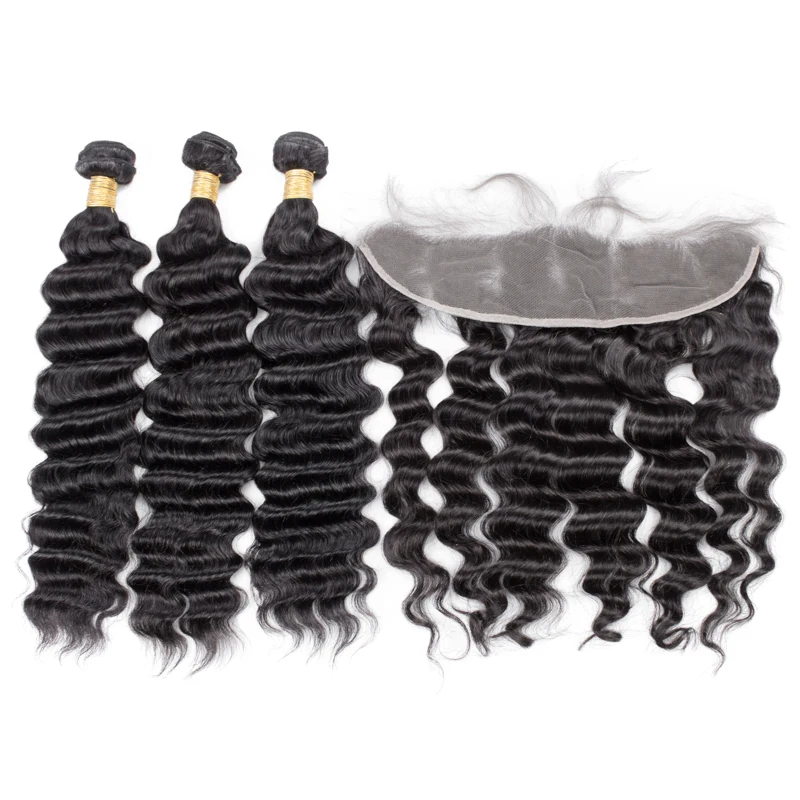 
Free Shipping Brazilian Virgin Human Hair Loose Deep Wave Lace Frontal With Cuticle Aligned Deep Wave Hair Bundles 