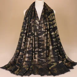 2020 New Monochrome Hot Gilding Sequin Cotton Women Muslim Pop Thin Scarf Ring Shawl Scarves