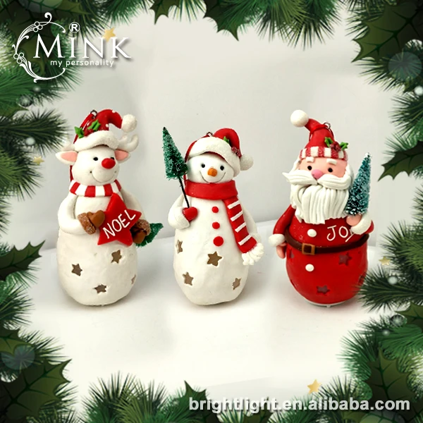 Santa/ Snowman/ Reindeer with warm LED light polymer christmas ornaments
