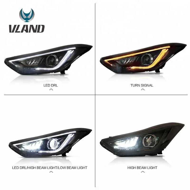 Vland factory manufacture For 2012-UP Elantra LED Headlights Avante Front Lamp Assembly Modification