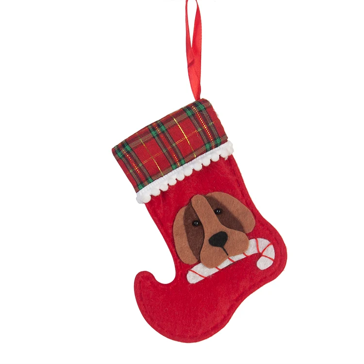 6 Inch Good Selling Machine Made Reindeer Sock Stocking Shape Christmas Decoration Felt Christmas Ornaments Tree Hanging