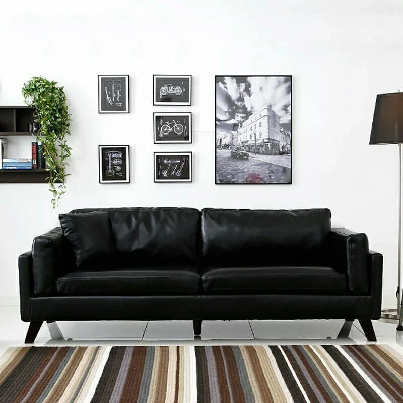 Mid-Century Modern Leather Sectional Sofa Set European Design Style Convertible Wood PU Furniture for Living Room for Home Use