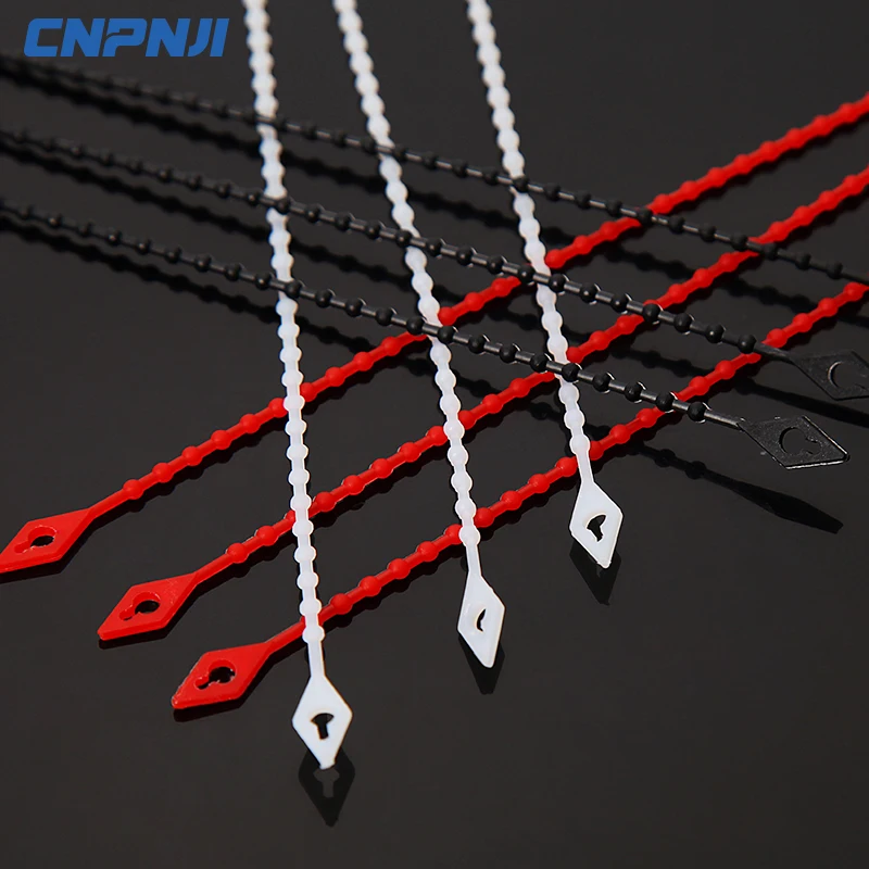 Double head loop naylon cable tie PA66 black color beaded loop fasteners cable ties