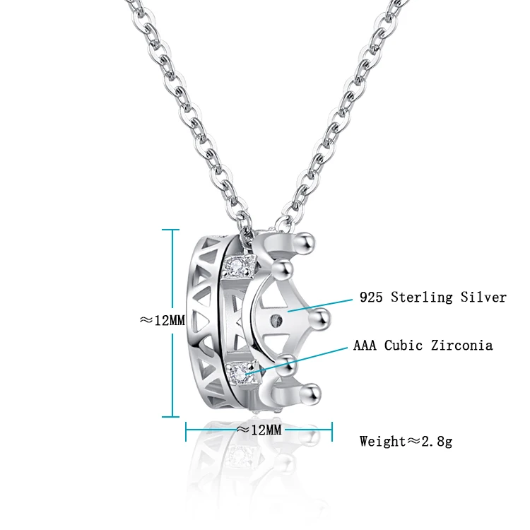 ZHILIAN Women Jewelry  925 Sterling Silver Clavicle Chain Necklace  Diamond Cz Crown Necklace