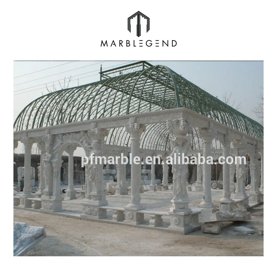 PFM natural marble made hand carved large outdoor stone gazebo