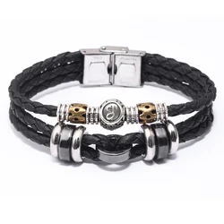 Alloy Charm Leather Zodiac Bracelet Adjustable Metal Buckle 12 Constellations Leather Wrap Bracelets