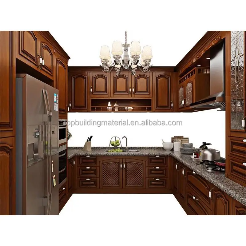 
American U shaped cherry wood kitchen cabinets 