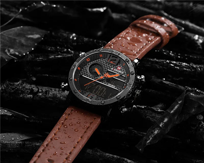 Luxury Leather Sport NAVIFORCE Men Watch Quartz Waterproof Wrist Watch 9134