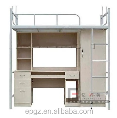 School Wooden Bed with Study Table for Dormitory