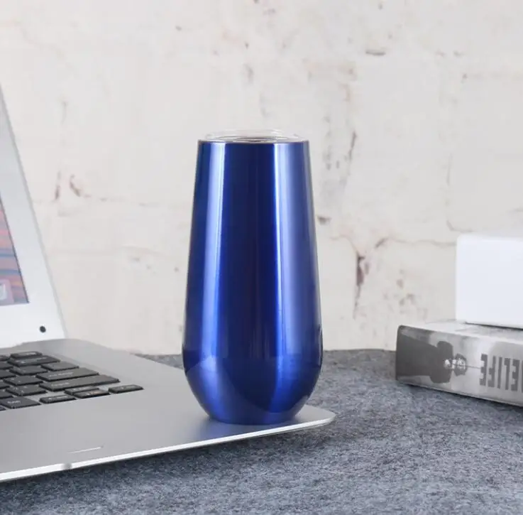 Stainless steel Custom 6 oz (ounce) Champagne Tumbler Cup Flute Mug,  Stainless Steel Stemless Wine Glass Tumbler