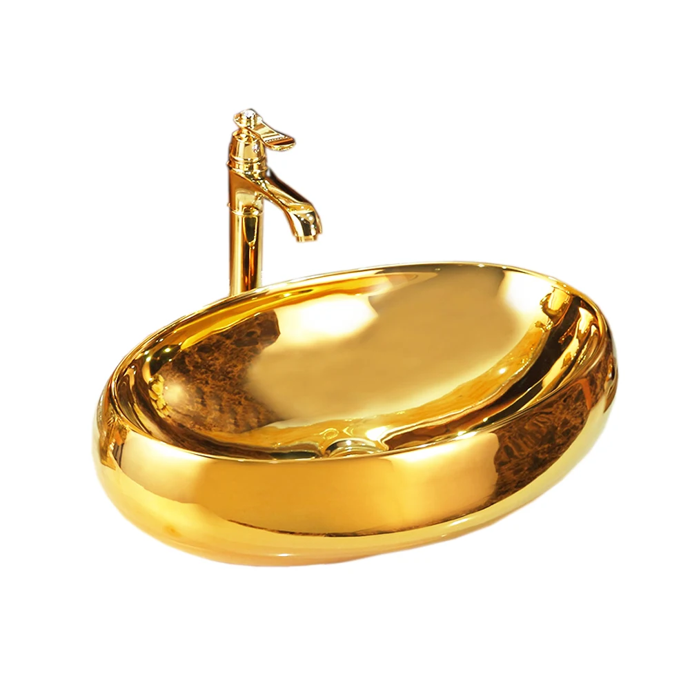 Gold plating sanitary basin hand wash bathroom ceramic sink golden