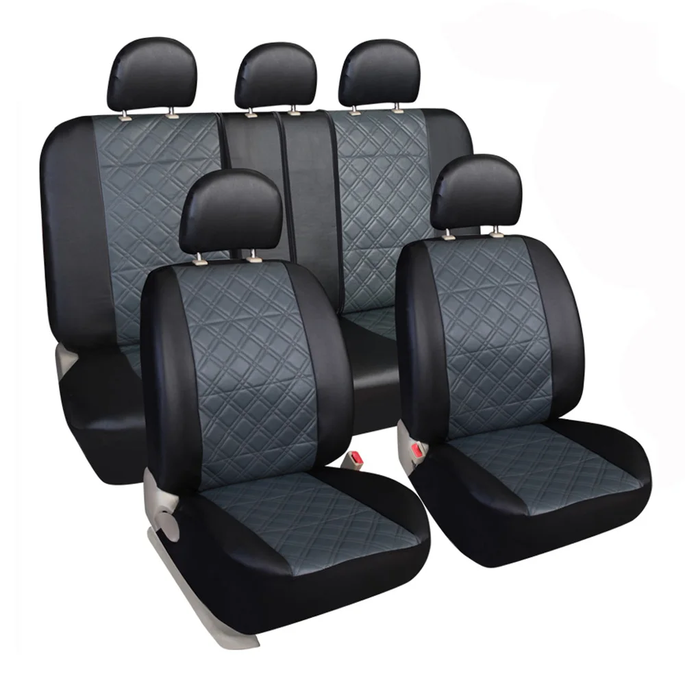 Diamond Leather Car Seat Cover 11pcs Full Set Universal fit Black/Grey
