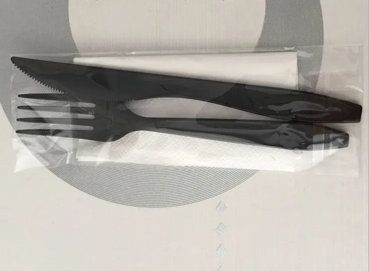 plastic spoons & fork for fast food fork wrapped with napkin plastic cutlery set with napkin