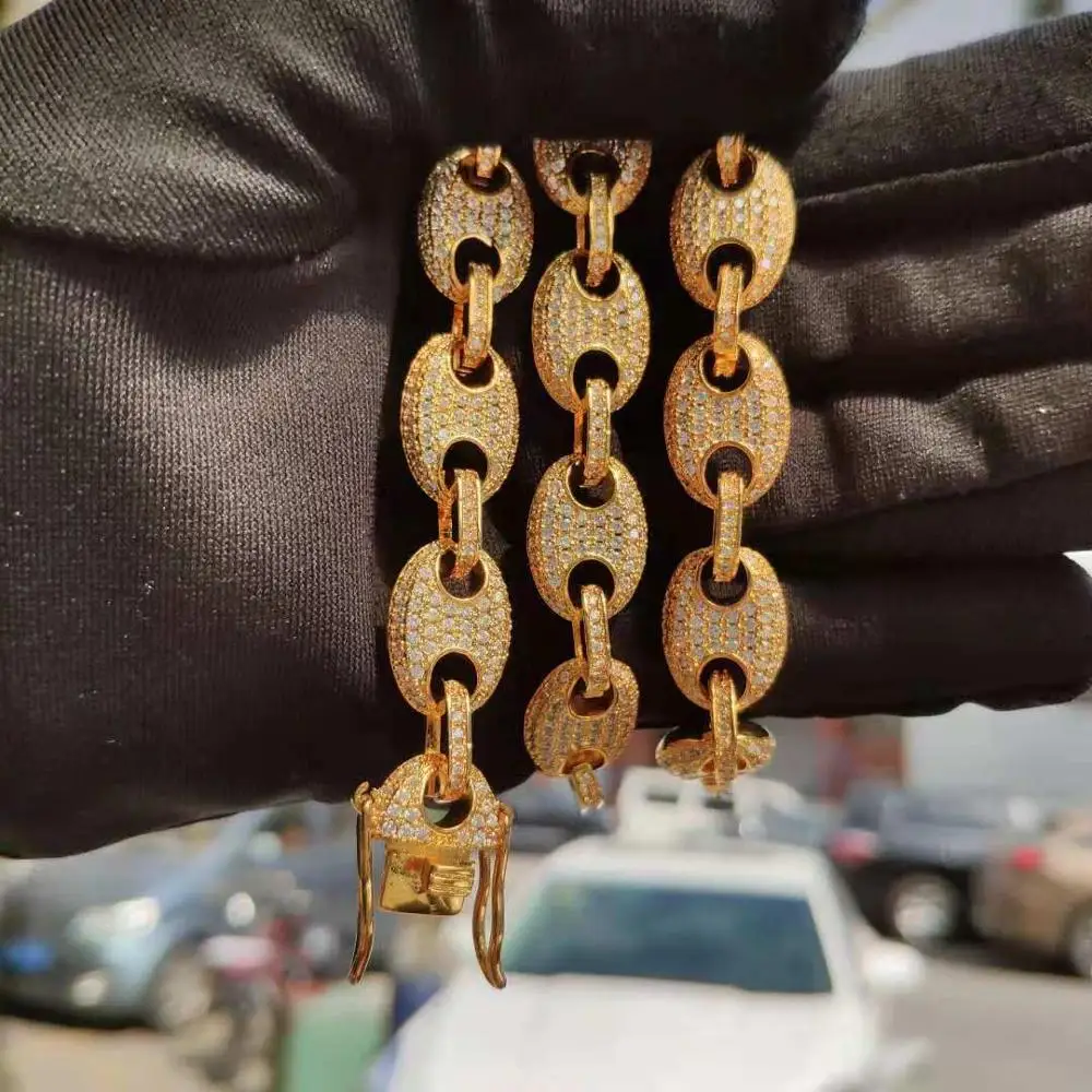 Luxury Hip Hop Men Women H Necklace Micro Paved CZ Iced Out Diamond Bling Coffee Bean Link Chain