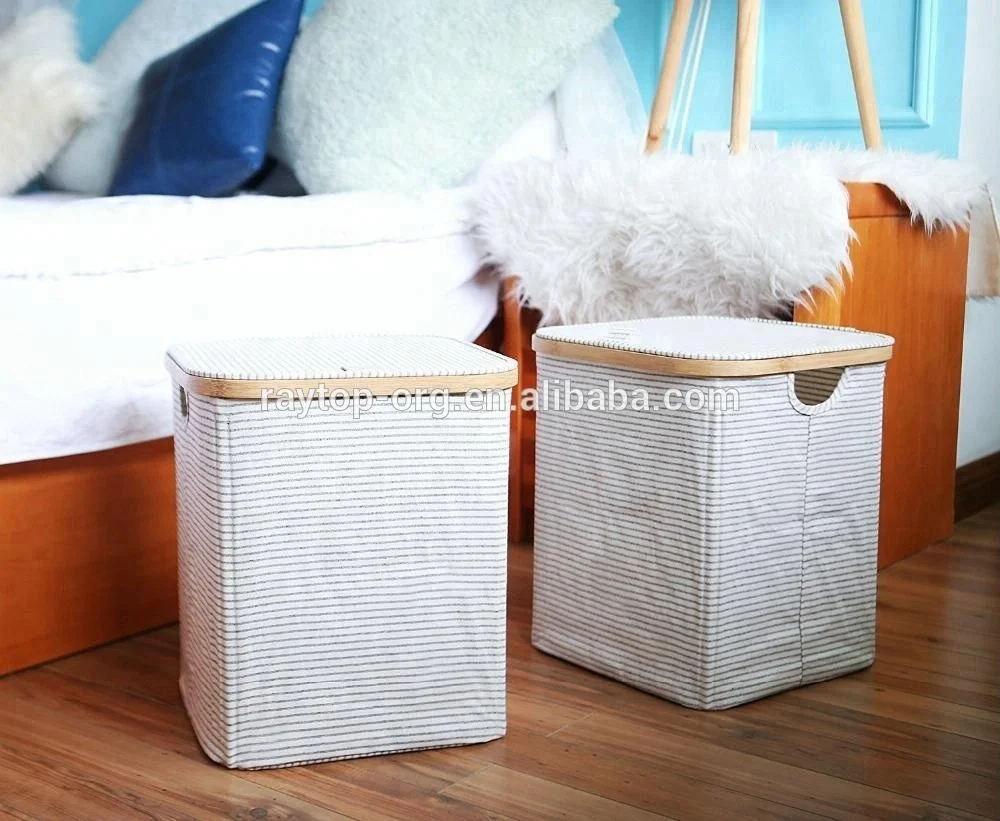 Холщовая и бамбуковая корзина для хранения складная плетеная белья с