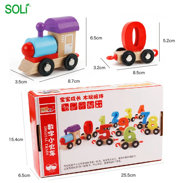 Children building blocks wooden number train toy funny train toy for children
