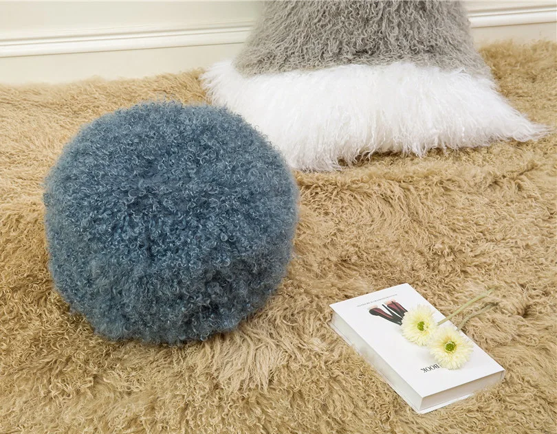 Grey Color Best Seller Custom Square Pouf Genuine Mongolian Lamb Skin Covers