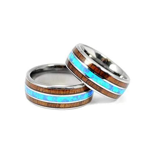 Customized sterling silver Hawaii KOA wood opal gemstone men rings silver 925