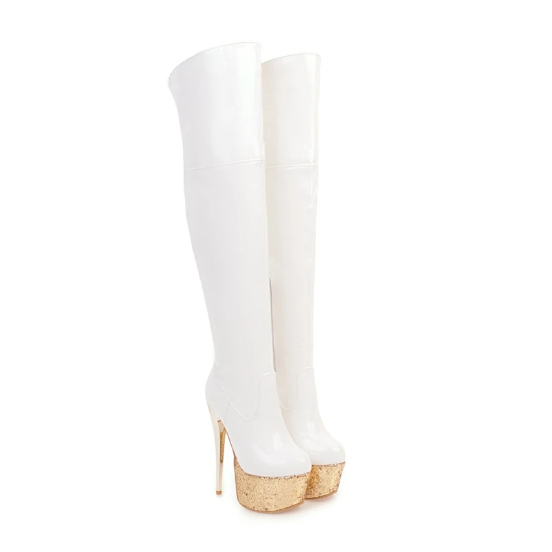 WETKISS OEM Shoes Big Size Women Shoes Latex Fetish Boots High Stiletto Heels Ladies Boots Fashion Mature Women Over Knee Boots