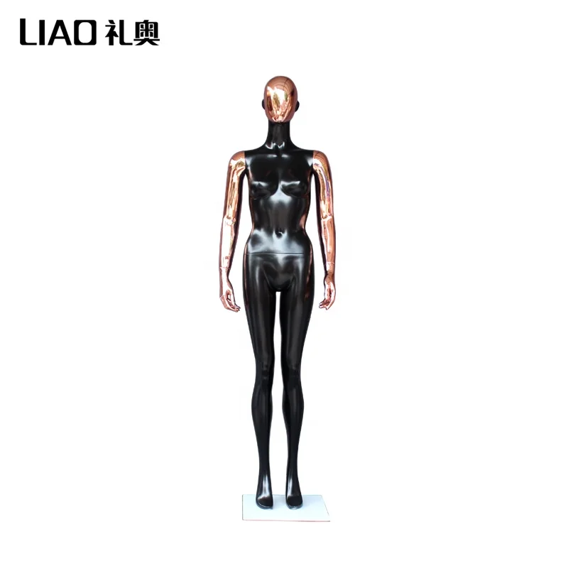 Fashion display Rose Gold Face and Arms Metal plating female mannequins full body