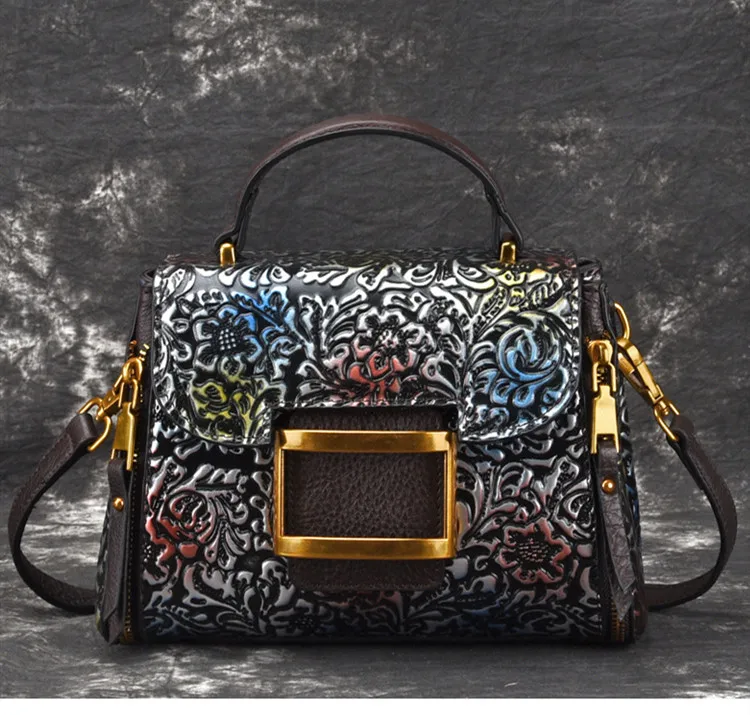 Tree cream leather ladies hand-brushed shoulder diagonal handbag embossed fashion leather handbag