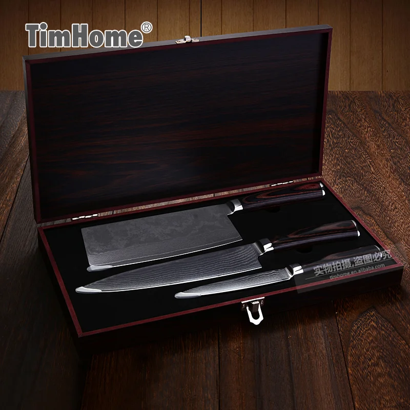 Damascus Steel Knife Set Japanese Style Kitchen Knives Set With Wooden Gift Box